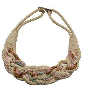 Vintage LEATHER SHOP Braided Rope Beaded Belt Pastel Size Small 28" Long Hook‎